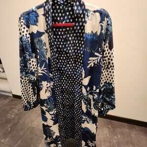 Reversable duster cardigan floral and poka dot patterns